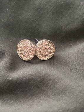 Round Rose Gold Crystal Stud Earrings - Women Jewelry